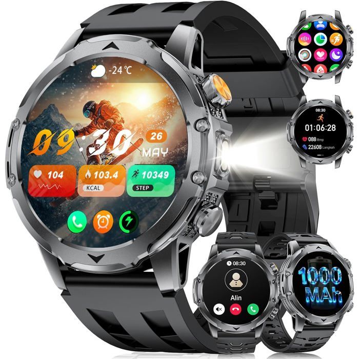 Montre Connectée Avec Appel Bluetooth 1.53 Hd Smartwatch Homme Avec Batterie 1000 Mah/Lampe De Poche/120+Sportifs Fitness[WW353]