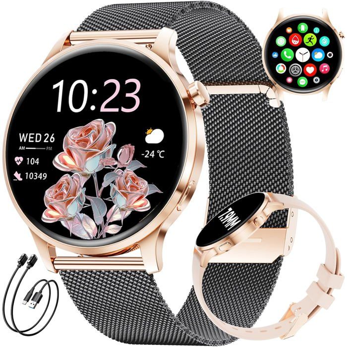 Montre Connectée Femme AMOLED 1 32 Ultra Fin 2 Bracelets 116 Modes Sport Suivi Cycle Cardio Sommeil IP68 Android iOS Montre Connectée Femme AMOLED 1 32 Ultra Fin 2 Bracelets 116 Modes Sport Suivi Cycle Cardio Sommeil IP68 Android iOS