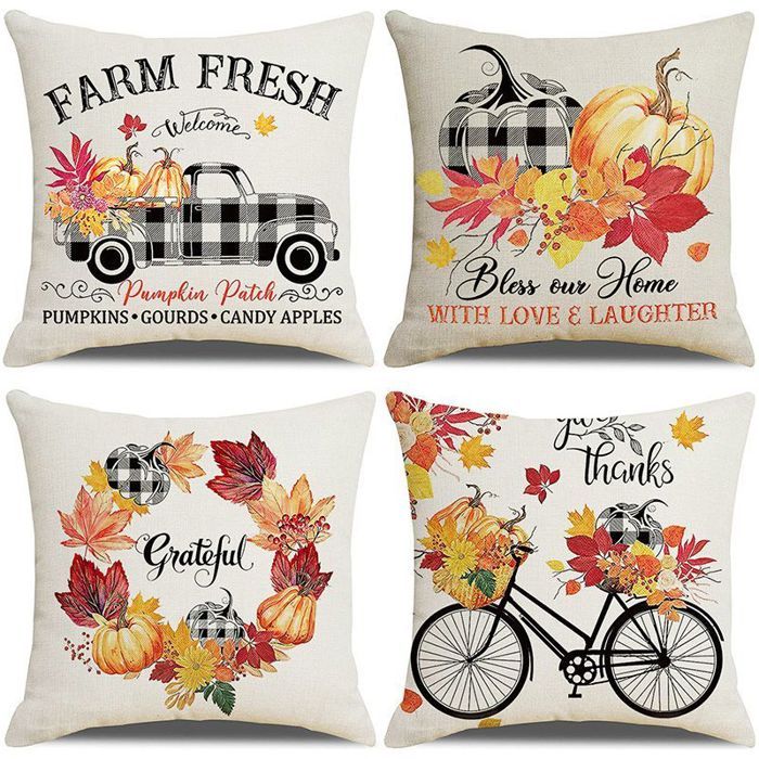 4pcs Housses de coussin déco en lin - Motif canapé Lavable en machine - Salon - 45 x 45 cm