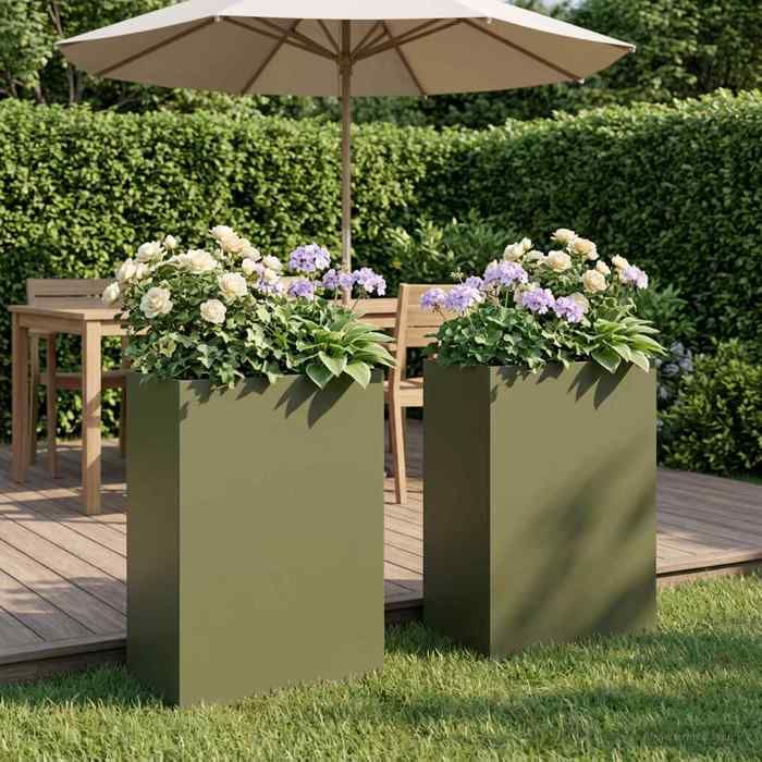 Jardinière / cache-pot dextérieur - MAISON EXCLUSIVE - 2 pcs - Acier - Vert olive effet vintage - 50 x 30 x 75 cm