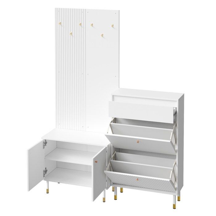 Vestiaire dentrée combiné 70x35x180 cm meuble à chaussures armoire 2 portes crochets métalliques blanc FOLYNA