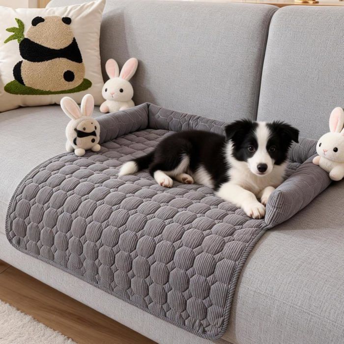 Lit pour chien 75x75cm en tissu gris foncé avec bordure coussin antidérapant lavable protection de canapé et couverture pour animaux