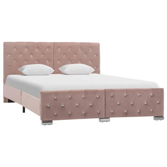 ELORAN Lit double，Lit adulte - Cadre de lit - sans matelas - Rose - Velours - 140x200 cm - 2 personnes 27962