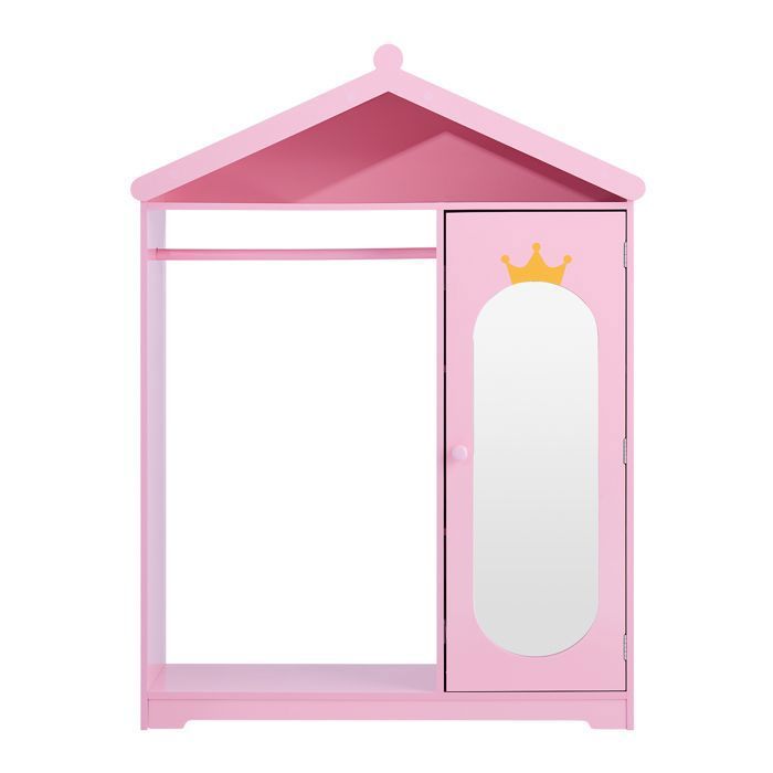 Armoire enfant avec miroir – Duoku penderie avec tringles et étagères – Rose – Modèle TZ-HA002