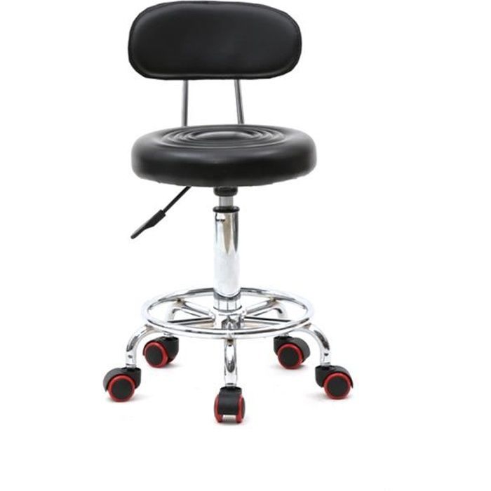 tabouret de salon réglable -tabouret de coiffeur avec dossier - bar fauteuil à roulettes chaise tabouret pivotant-noir