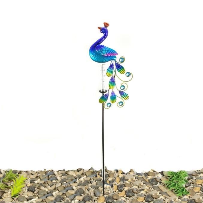 Statue De Jardin Paon En Métal Bleu - 56,9 Cm - Décoration Extérieure Pour Terrasse, étang, Piscine