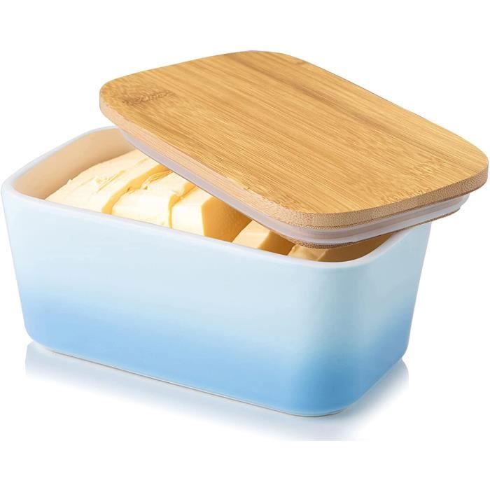 Beurrier en porcelaine avec joint amovible en silicone Porte-beurre en porcelaine avec couvercle en bambou