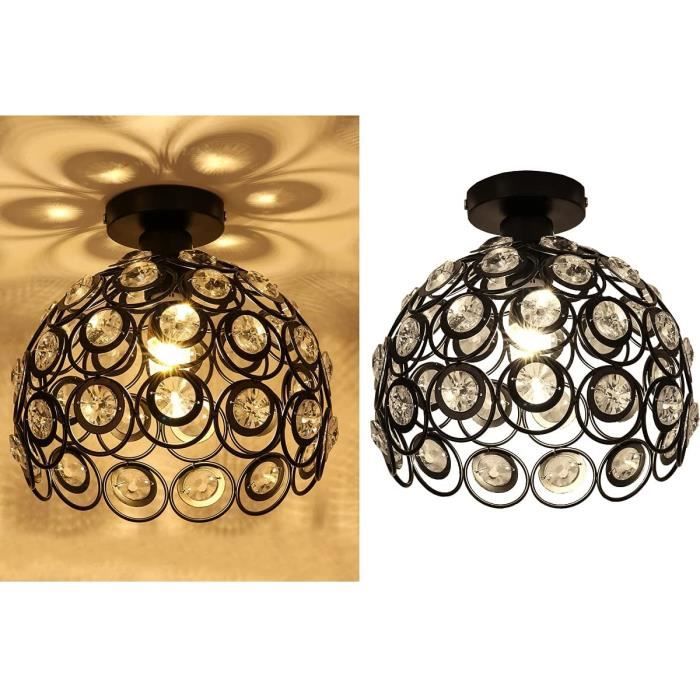 Plafonnier Moderne En Cristal - Lustre Design Avec Raccord Noir Et Abat-jour En Verre - Neuf