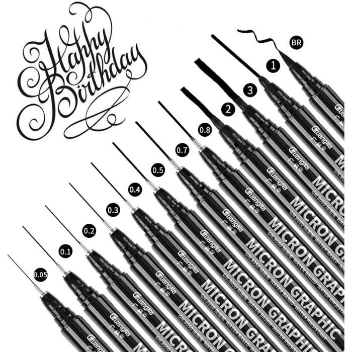 12 Stylos Fineliner Noirs Stylos Feutre Noir Pointe Fine