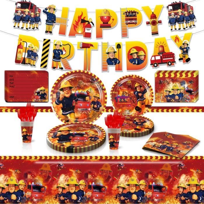 20 Serviettes Décoration Anniversaire Thème Pompiers - 16,5x16,5 Cm, Papier épais