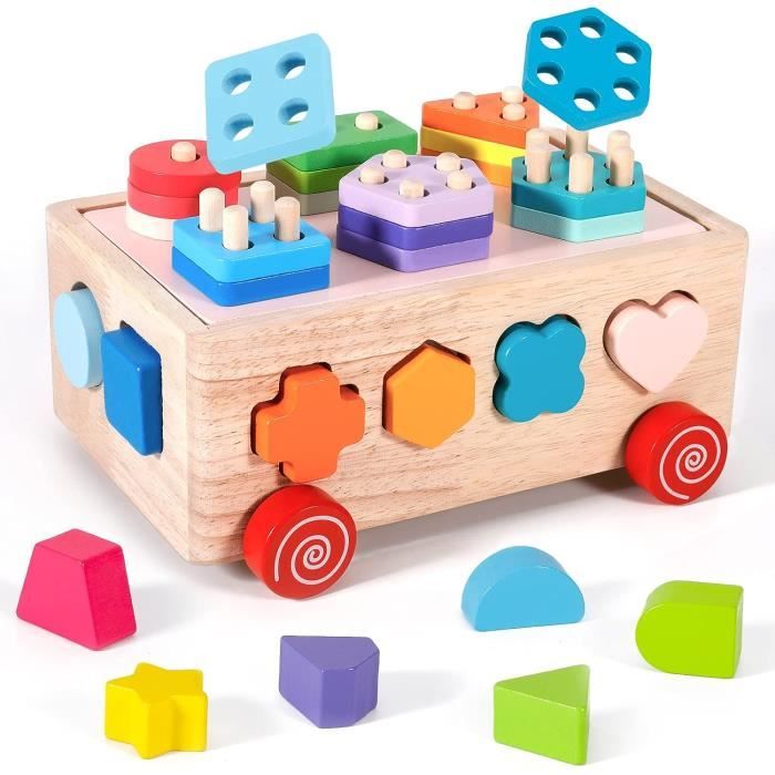 Jeux Montessori 1 à 3 Ans - Jouet En Bois Éducatif Tri Sensoriel Couleurs Et Formes, Motricité Fine