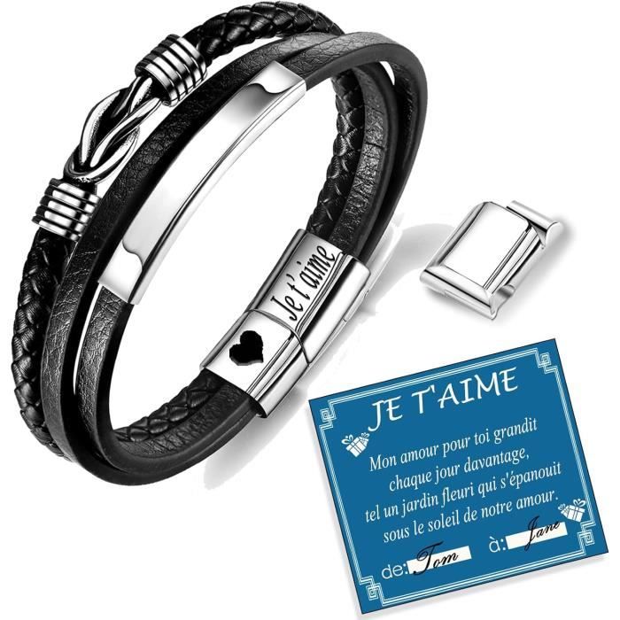 Bracelet Cuir Homme, Bracelet En Cuir Pour Homme En Noir