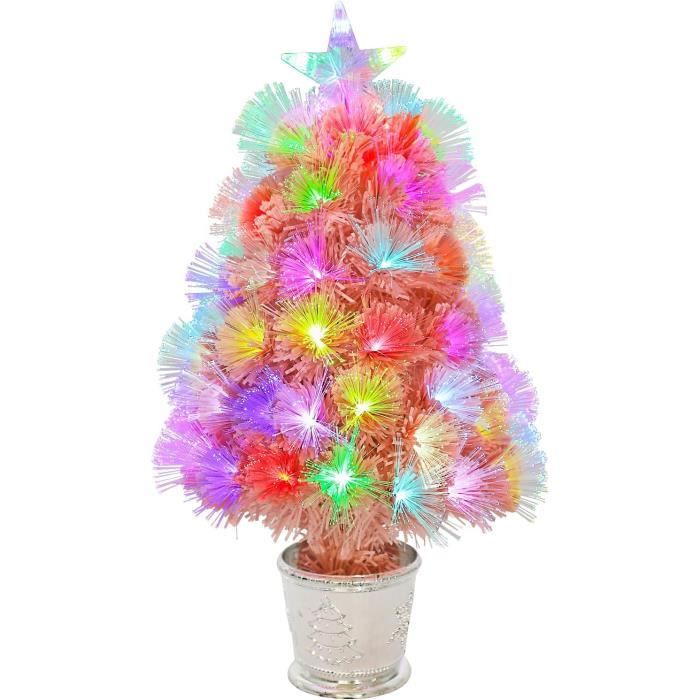 Petit Sapin De Noël En Fibre Optique Rose De 60 Cm Pour Décoration De