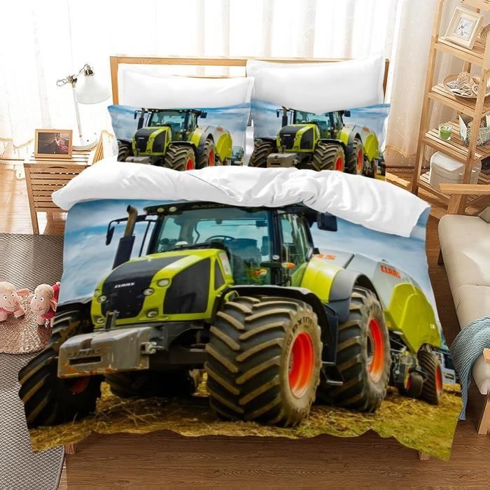 Housse De Couette Tracteur 220X240Cm Parure De Lit 2 Personnes 3 Pièces