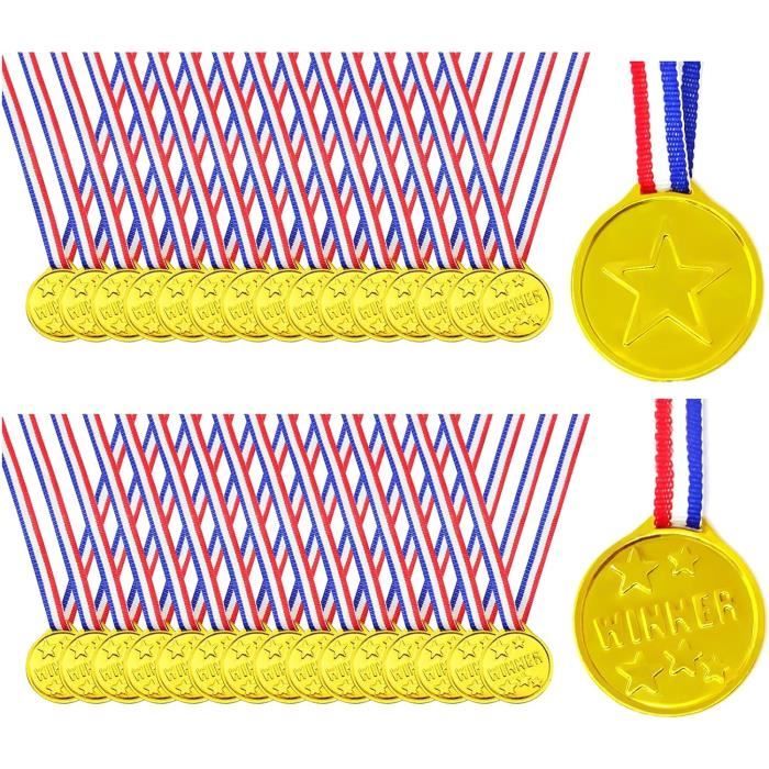 Lot De 50 Médailles En Plastique Doré Pour Enfants - Avec Ruban - Récompense Pour Jeux, Anniversaire, Sport