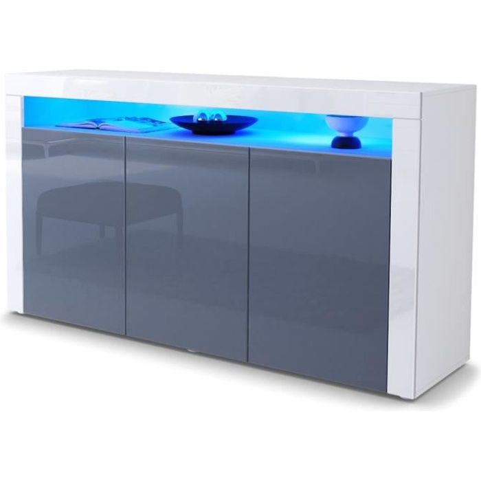 Buffet Rova V1 - Meuble Avec 4 Portes Et 4 Tiroirs, Blanc Mat/crème Haute Brillance  138,5 X 75 5 X 35