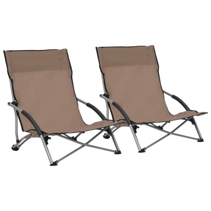NEUF Chaises de plage pliables 2 pcs Siège dExtérieur Patio Terrasse Taupe Tissu 555 x 655 x 66 cm®2587