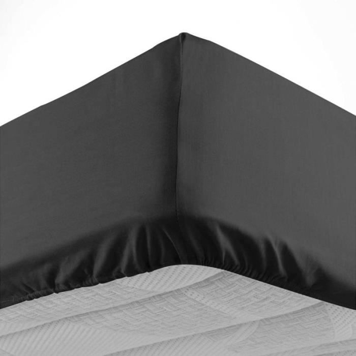 Drap housse Noir 140 x 190 cm - Cdiscount Maison