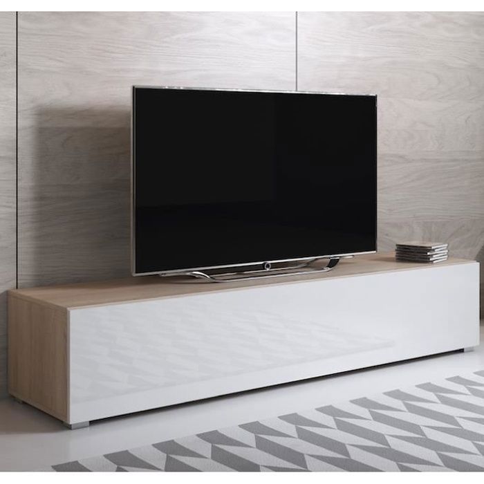 Design Ameublement - Meuble TV LUKE H2 Sur pieds plastique 2 cm - Sonoma et Blanc Mat - 160x32x40cm Design Ameublement - Meuble TV LUKE H2 Sur pieds plastique 2 cm - Sonoma et Blanc Mat - 160x32x40cm
