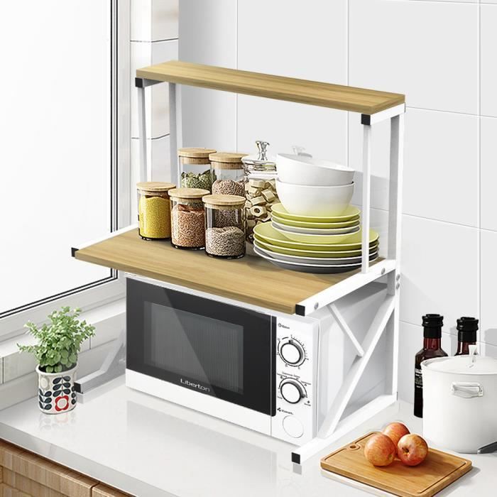 Meuble Étagère de Cuisine YYIXING pour Four à Micro-Ondes - Blanc Jaune Noyer - 54x30x65cm