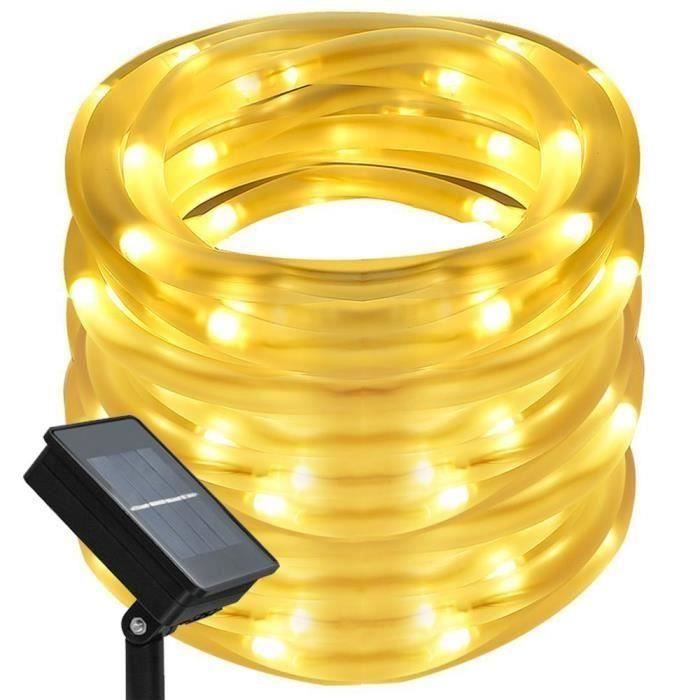 100 LEDs Guirlande Solaire 12M Guirlande Lumineuse étanche IP65， pour Mariages Fêtes et Noël éclairage de Noël (Blanc chaud)