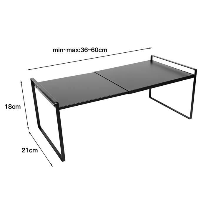 Étagère à épices extensible YYIXING NOIR - Rangement Cuisine (36-60)x21x18cm - Meuble Étagère