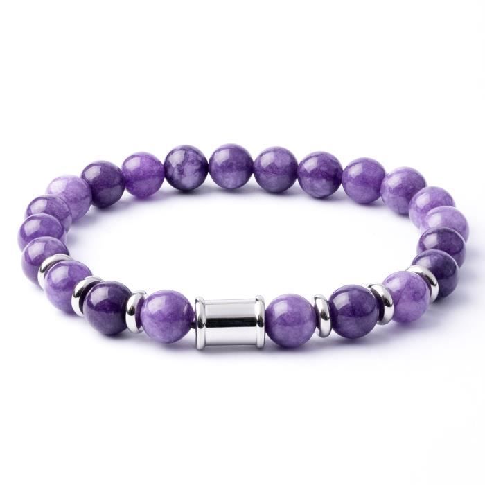 Bracelet Améthyste Pierre Naturelle 8 Mm - Fait Main - Homme/Femme - Violet - Neuf