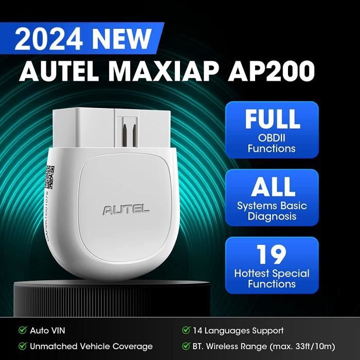Autel AP200 Outil Diagnostic Auto OBD2 Bluetooth avec Diagnostics de Systèmes Complets