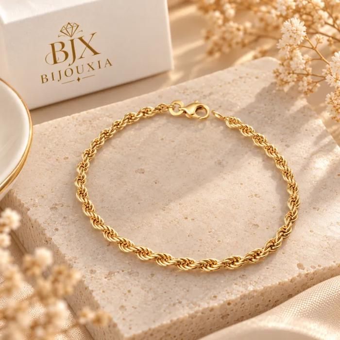 Bracelet Torsadé Plaqué Or 18 Carats - 18 Cm, Or Jaune 750/1000, Marque Bijouxia, Neuf Avec étiquettes