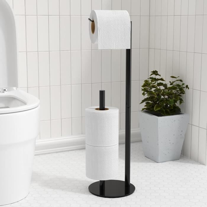 HouseAid Support de Papier Toilette Industriel sur Pied pour Salle de Bain, Support Rustique en Fer avec réserve, Style Vintage, Noir Mat