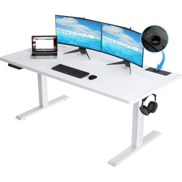 Bureau assis debout électrique - COMHOMA - 140 x 60 - Hauteur 72–114 cm - Mémoire 2 hauteurs - Capacité 80 kg