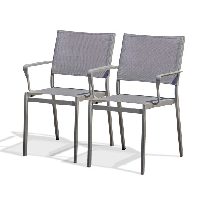 Lot de 2 fauteuils de jardin en aluminium et toile plastifiéee - Gris anthracite - STOCKHOLM