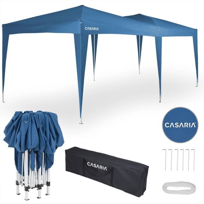 Tonnelle de Jardin 3x6m Pop-Up pavillon Pliable Bleu réglable en Hauteur Sac Transport ancrages Cordes Camping Jardin extérieur