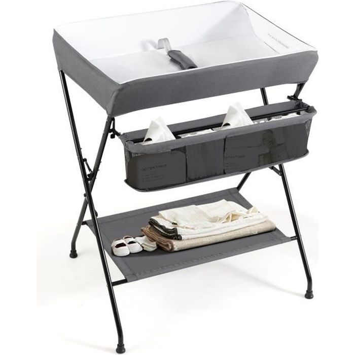 Table à Langer Pliable VIIROUD Avec Rangement Et Roulettes - Blanc 84x72x90cm