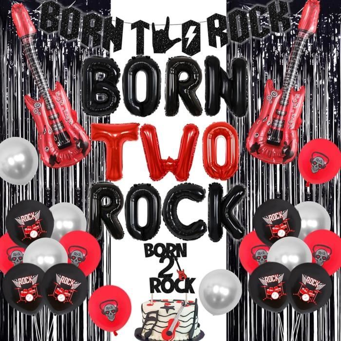 Guirlande Anniversaire Rock Roll – Bannière Guitare & Notes Musique, Décoration Fête 90s Hip Hop