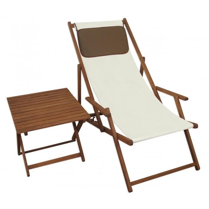 chaise longue de jardin blanche - erst-holz - 10-303tkd - pliant - dossier réglable - oreiller marron