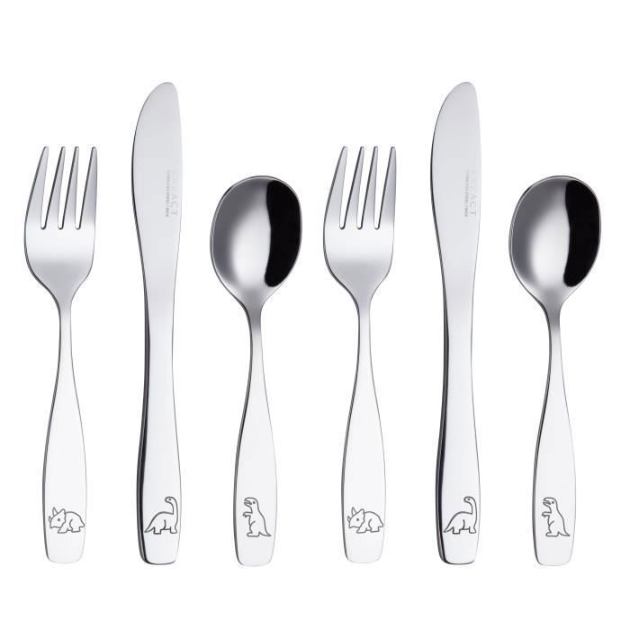 Couverts pour enfants - EXZACT - Dinosaures - 6 pièces en inox - Lave-vaisselle - Qualité supérieure
