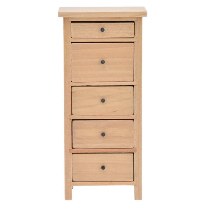 Commode 5 Tiroirs Miniature 1/12 Pour Maison De Poupée - Meuble En Bois Blanc, 8,1x3,2x11 Cm - 2