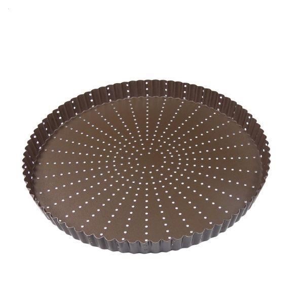 moule a tarte ou tourtiere perforee ronde cannellee fond fixe revetement anti adherent 30 cm - gobe