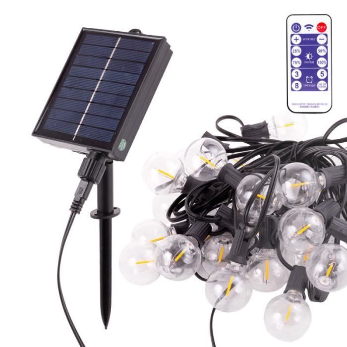 Chaîne 25 Ampoules LED G40 3000ºK 9,5M Solaire - Panneau: 5,5V 1