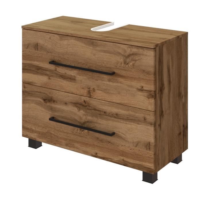 Meuble sous lavabo Dusan en décor chêne wotan avec 1 porte et 1 tiroir fabriqué en aggloméré comportant une façade en MDF mat e... Meuble sous lavabo Dusan en décor chêne wotan avec 1 porte et 1 tiroir fabriqué en aggloméré comportant une façade en MDF mat e...