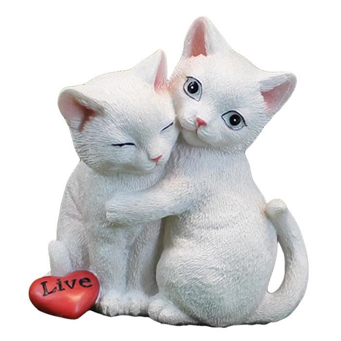 Statue chat en résine queue droite multicolore fond blanc 35 cm : H 35