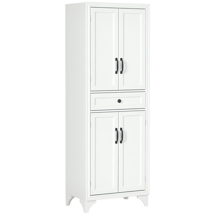 Buffet haut - armoire de cuisine - HOMCOM - 4 portes 2 placards 1 tiroir central réglable - bois - hauteur 170 cm - blanc