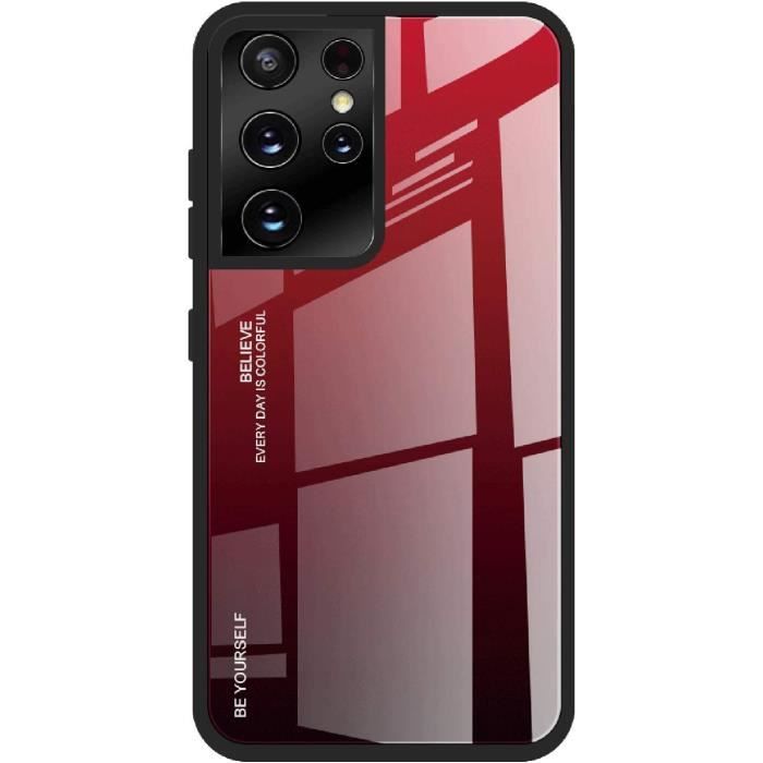 ILING Coque Pour Honor 200 Lite 5G, Très Mince Élégante Dégradé De Couleur Antirayures Antichoc Dos Verre Trempé Rigide Housse, Doux Silicone TPU Bumper Étui (Rouge Flamme