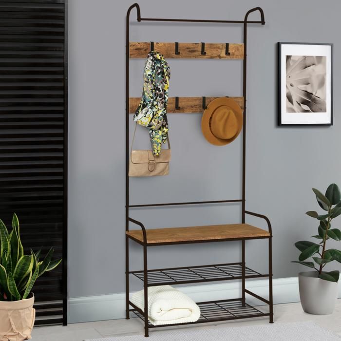 IDMARKET Vestiaire dentrée PEDRO 79 cm bois et noir design industriel IDMARKET Vestiaire dentrée PEDRO 79 cm bois et noir design industriel
