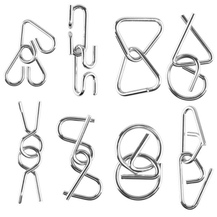 Set De 8 Casse-tête Métalliques – Puzzles De Désenchevêtrement Classiques, Pour Enfants Et Adultes, Test De QI