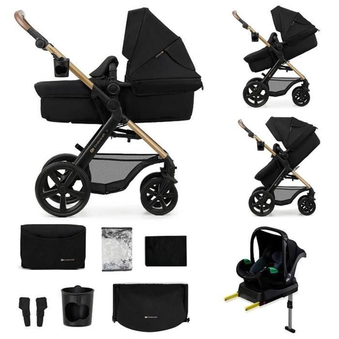 Poussette Kinderkraft MOOV 2 4 en 1 jusqu’à 27 kg siège 2 en 1 roues increvables avec siège i-Size Noir