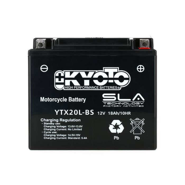 Batterie SLA Kyoto pour Moto Buell 1200 X1 Lighting 1999 à 2002 YTX20L-BS / 12V 18Ah