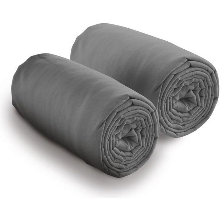 Lot De 2 Draps Housse 80x200 Cm Pour Lit Double 100 Coton 80 X 200 Gris Fonce Achat Vente Drap Housse Cdiscount