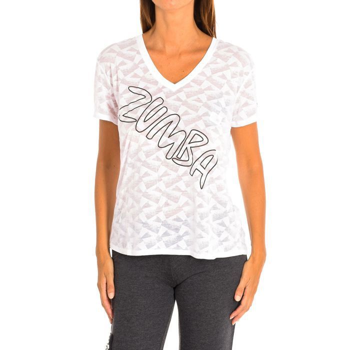 T-shirt de sport à manches courtes et col en V pour femme Z1T00587-Blanc T-shirt de sport à manches courtes et col en V pour femme Z1T00587-Blanc